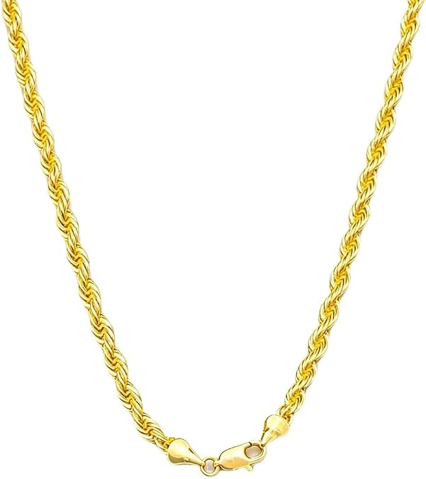 Solid 14K Yellow Gold Rope Timeless Twisted Chain Necklace,Diamond-Cut Lobster Clasp,Twisted Chain,1.5mm 2mm 3.2mm 4.2mm Width Options,16-36 Inch Lengths,Unisex Jewelry,Layering Style,Gift