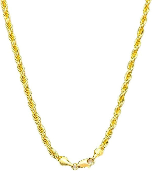 Solid 14K Yellow Gold Rope Timeless Twisted Chain Necklace,Diamond-Cut Lobster Clasp,Twisted Chain,1.5mm 2mm 3.2mm 4.2mm Width Options,16-36 Inch Lengths,Unisex Jewelry,Layering Style,Gift