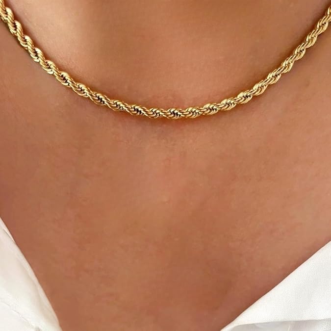 Solid 14K Yellow Gold Rope Timeless Twisted Chain Necklace,Diamond-Cut Lobster Clasp,Twisted Chain,1.5mm 2mm 3.2mm 4.2mm Width Options,16-36 Inch Lengths,Unisex Jewelry,Layering Style,Gift