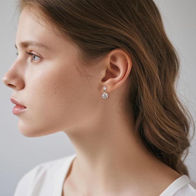 Moissanite Hoop Earrings for Women, Drop Dangle Earrings Brilliant Round Cut 2ct D Color VVS1 18K Gold Plated 925 Sterling Silver Hypoallergenic, Wedding Earrings Jewelry for Gifts