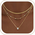 WomenGifts Layered Gold Necklaces for Women, 14K Gold Sterling Silver Plated Dainty Pendant Necklace Set Non Tarnish, Chunky Stackable Cuban Chain Choker, Trendy Birthstone Vacation Jewelry Gift
