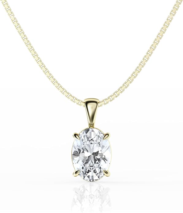 Belacqua Lab Grown Diamond Pendant Necklace in 14K White or Yellow Gold Round, Oval, Princess and Emerald Cuts, 1/2 to 3 Carat, IGI Certified, E-F Color, VS Clarity, Jewelry for Women