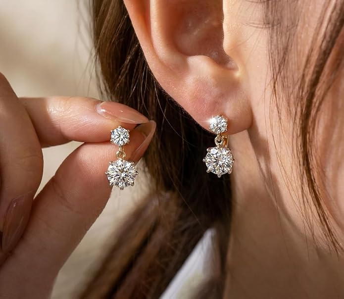 Moissanite Hoop Earrings for Women, Drop Dangle Earrings Brilliant Round Cut 2ct D Color VVS1 18K Gold Plated 925 Sterling Silver Hypoallergenic, Wedding Earrings Jewelry for Gifts