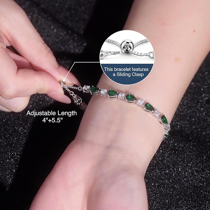 FANCIME Adjustable Silver Birthstone Tennis bolo Bracelet for Women Shine of Tears 12 birth month Fine Jewelry Personalized Birthday Gifts