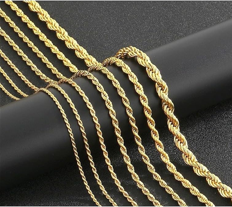 Solid 14K Yellow Gold Rope Timeless Twisted Chain Necklace,Diamond-Cut Lobster Clasp,Twisted Chain,1.5mm 2mm 3.2mm 4.2mm Width Options,16-36 Inch Lengths,Unisex Jewelry,Layering Style,Gift
